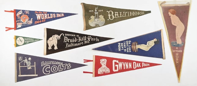 COLLECTION OF 8 FELT PENNANTS