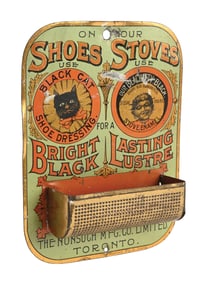 BLACK CAT SHOE DRESSING & STOVE ENAMEL TIN MATCH HOLDER
