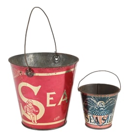 COLLECTION OF 2 ADVERTISING SAND PAILS