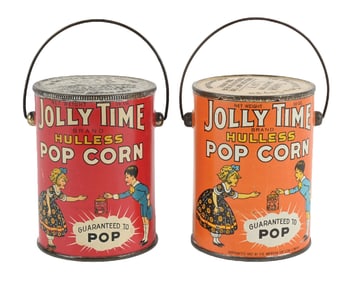 COLLECTION OF 2 JOLLY TIN POPCORN TINS