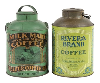 PAIR OF MILK CAN-STYLE COFFEE TINS