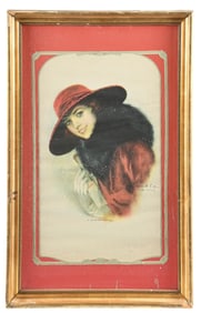 FRAMED LADY IN RED PORTRAIT SIGN