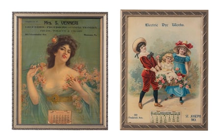 PAIR OF LITHOGRAPHED CALENDARS WITH EARLY GRAPHICS
