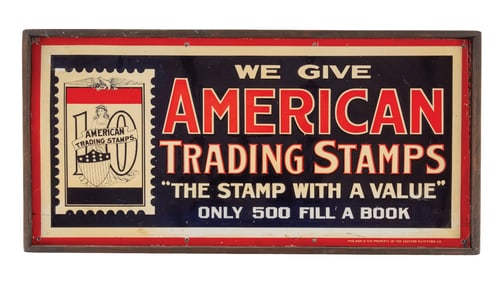 TIN AMERICAN TRADING STAMP SIGN