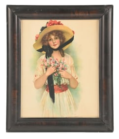 LADY IN HAT PORTRAIT LITHOGRAPH SIGN