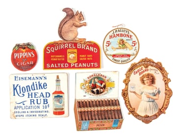 COLLECTION OF 6 CARDSTOCK ADVERTISING SIGNS