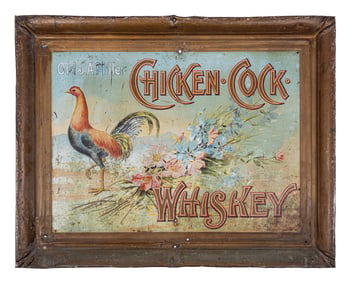 THE OLD J.A MILLER CHICKEN COCK WHISKY PORCELAIN SIGN