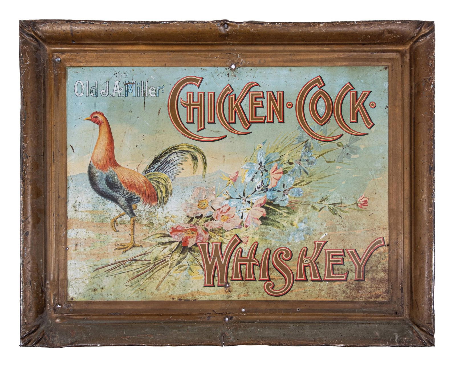 THE OLD J.A MILLER CHICKEN COCK WHISKY PORCELAIN SIGN (1 of 2)