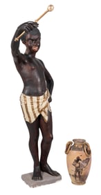 COMPOSITION BLACK AMERICANA STATUE W/ GRECIAN URN