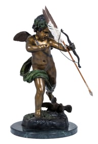BRONZE AND BRASS CUPID STATUE