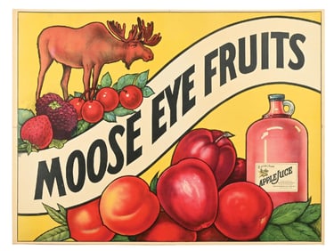 MOOSE EYE FRUITS APPLE JUICE PAPER SIGN