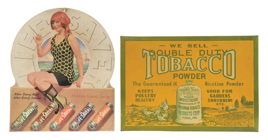 COLLECTION OF 2 LIFE-SAVERS SIGN & DOUBLE DUTY TOBACCO SIGN