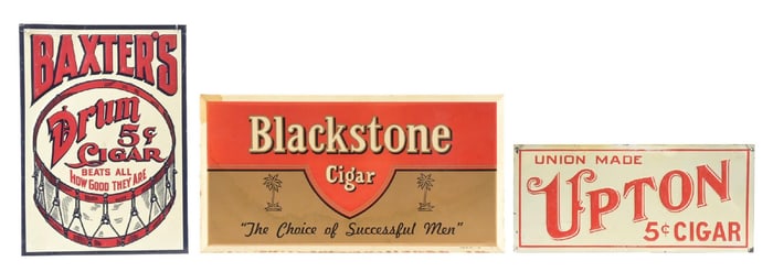 COLLECTION OF 3 VARIOUS CIGAR TIN SIGNS