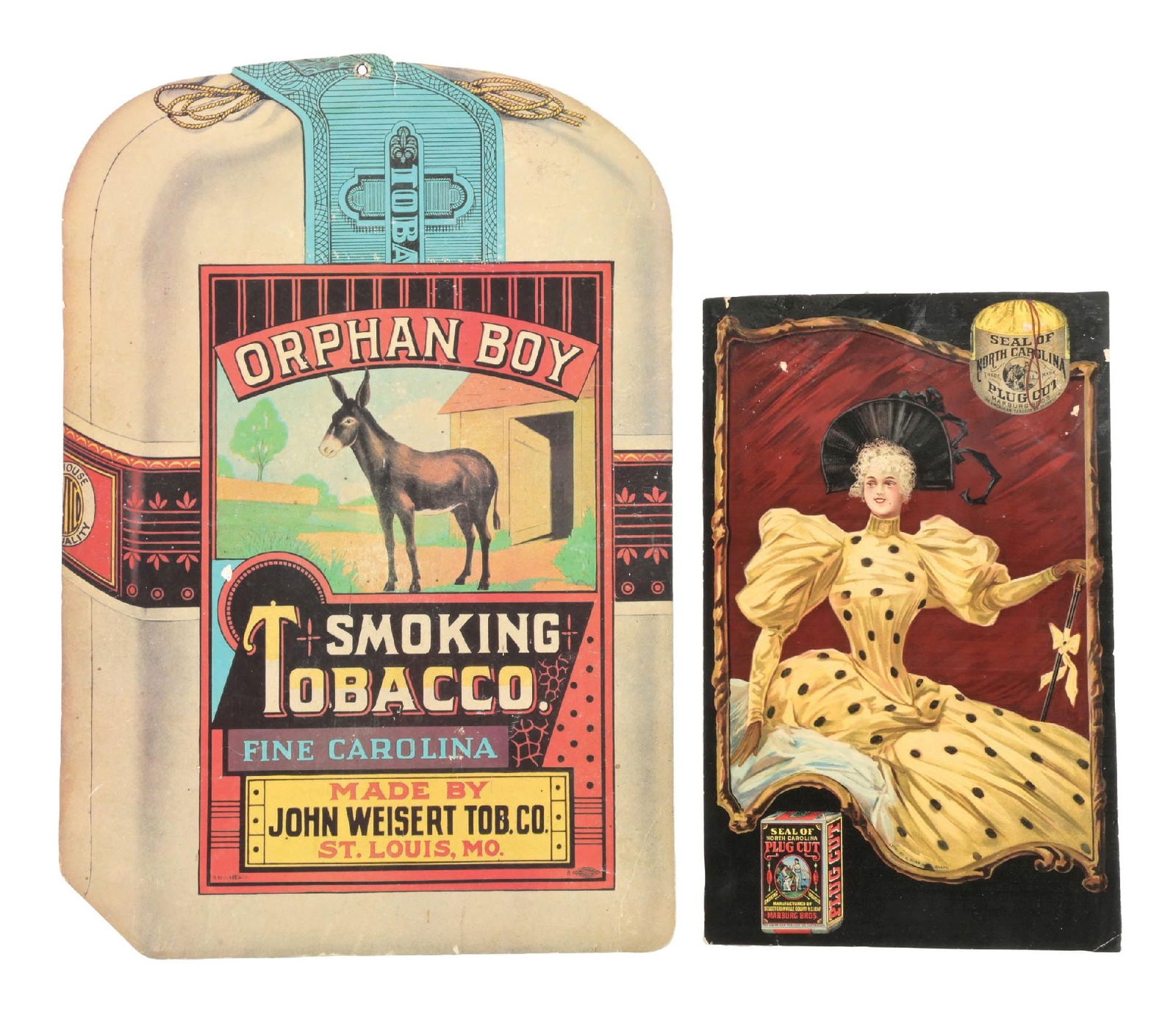 COLLECTION OF 2: ORPHAN BOY & SEAL OF NORTH CAROLINA TOBACCO SIGNS (1 of 2)