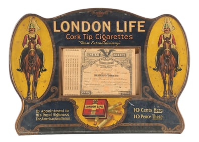 LONDON LIFE CORK TIP CIGARETTES COUNTERTOP DISPLAY.