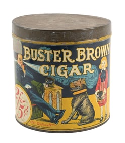 BUSTER BROWN CIGAR CAN