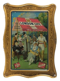 LONDON LIFE CIGARETTES TIN SIGN W/ HIGH SOCIETY GRAPHIC