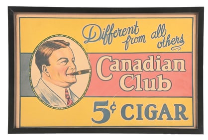 5¢ CANADIAN CLUB CIGARS SIGN W/ MAN GRAPHIC