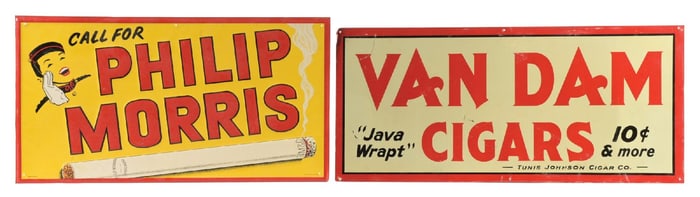 COLLECTION OF 2 CALL PHILIP MORRIS & VAN DAM CIGARS SIGNS
