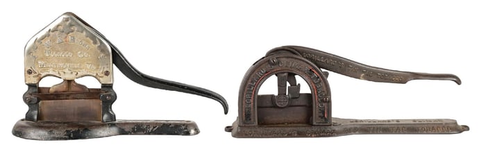 PAIR OF EARLY CAST IRON TOBACCO CUTTERS