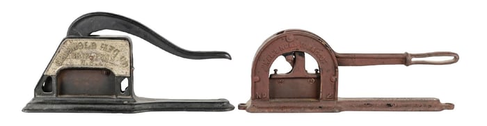 PAIR OF EARLY CAST IRON TOBACCO CUTTERS