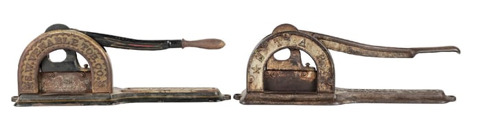 PAIR OF EARLY CAST IRON TOBACCO CUTTERS