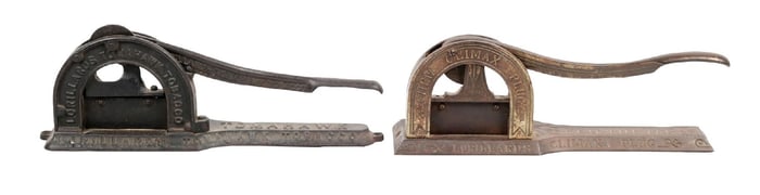 PAIR OF EARLY CAST IRON TOBACCO CUTTERS