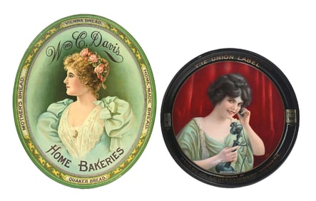 COLLECTION OF 2 BREAD TRAYS W/ WOMAN GRAPHICS
