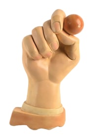 EARLY PLASTER FIGURAL HAND KNUCKLING DOWN ON MARBLE