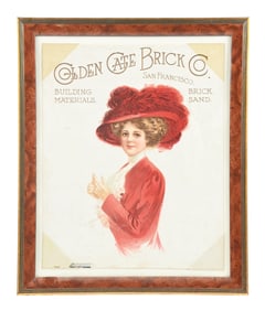 GOLDEN GATE BRICK COMPANY SIGN W/ WOMAN IN RED GRAPHIC