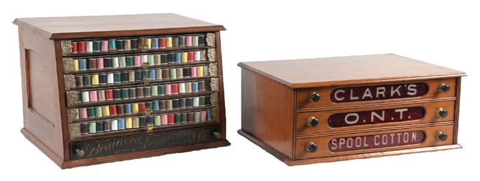 PAIR OF SPOOL CABINETS CLARK'S AND BRAINERD ARMSTRONG