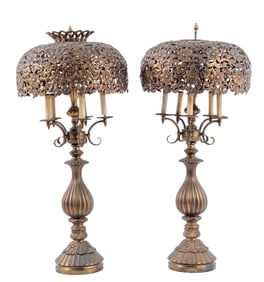 PAIR OF BRONZE GILDED DECORATIVE LAMPS