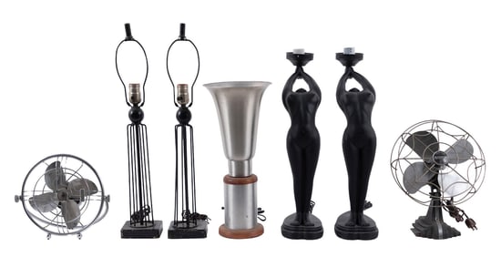 COLLECTION OF 5 DECORATIVE MID-CENTURY LAMPS & FANS