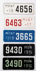 COLLECTION OF 5 MONTANA LICENSE PLATES, 1915-1919
