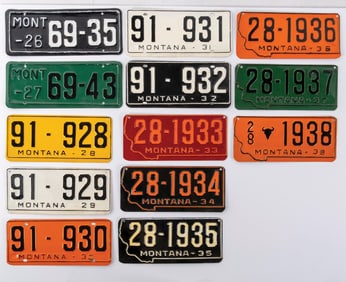 COLLECTION OF 13 MONTANA LICENSE PLATES, 1926-1938