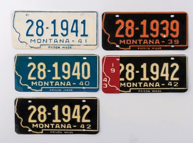 COLLECTION OF 5 MONTANA LICENSE PLATES, 1939-1942
