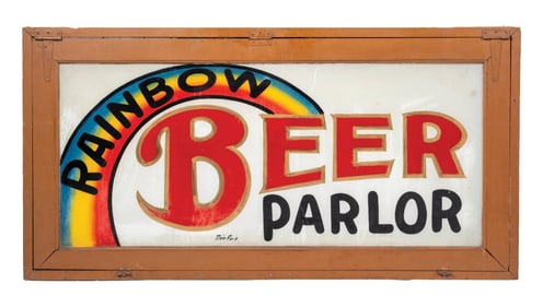 RAINBOW BEER PARLOR REVERSE GLASS SIGN