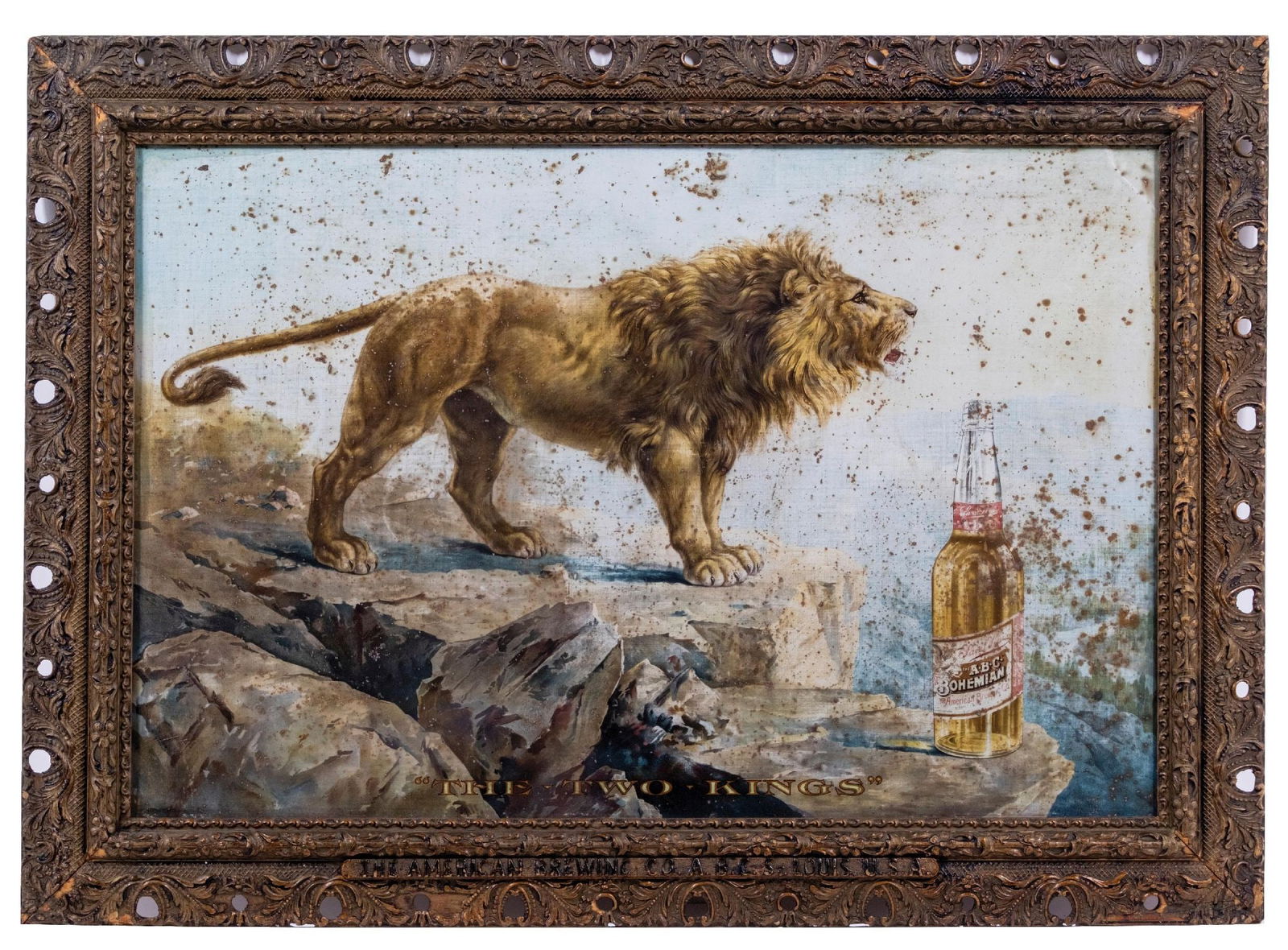 EXTREMELY RARE AMERICAN BREWING CO. LION SIGN (1 of 2)