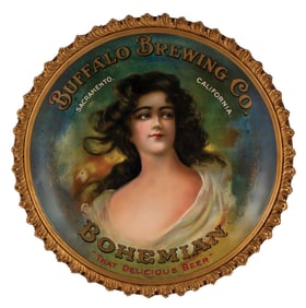 BUFFALO BREWING CO. SACRAMENTO CA. BOHEMIAN CHARGER IN GESSO FRAME