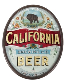 CALIFORNIA BREWING CO. REVERSE GLASS BEER ADVERTISING SIGN