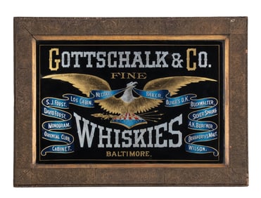 BEAUTIFUL REVERSED GLASS PAINTED SIGN FOR GOTTSCHALK & CO. FINE WHISKIES