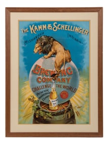 FRAMED KAMM AND SCHELLINGER INDIANA BREWING COMPANY ADVERTISING POSTER