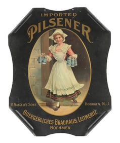 R. NAEGELI'S SONS PILSNER BEER SIGN W/ WOMAN GRAPHIC