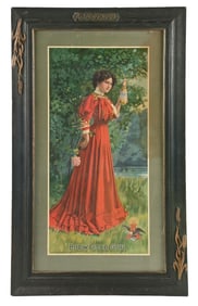 ANHEUSER BUSCH BUDWEISER GIRL SIGN W/ ORIGINAL FRAME