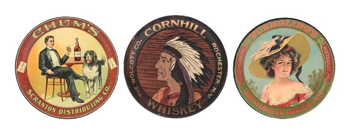 COLLECTION OF 3: ALCOHOL ADVERTISING TIP TRAYS