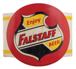 LARGE FORMAT FALSTAFF CONVEX BEER SIGN W/ HANGING BRACKET