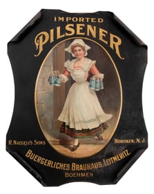 PILSENER BEER FOLDED CORNER TIN SIGN