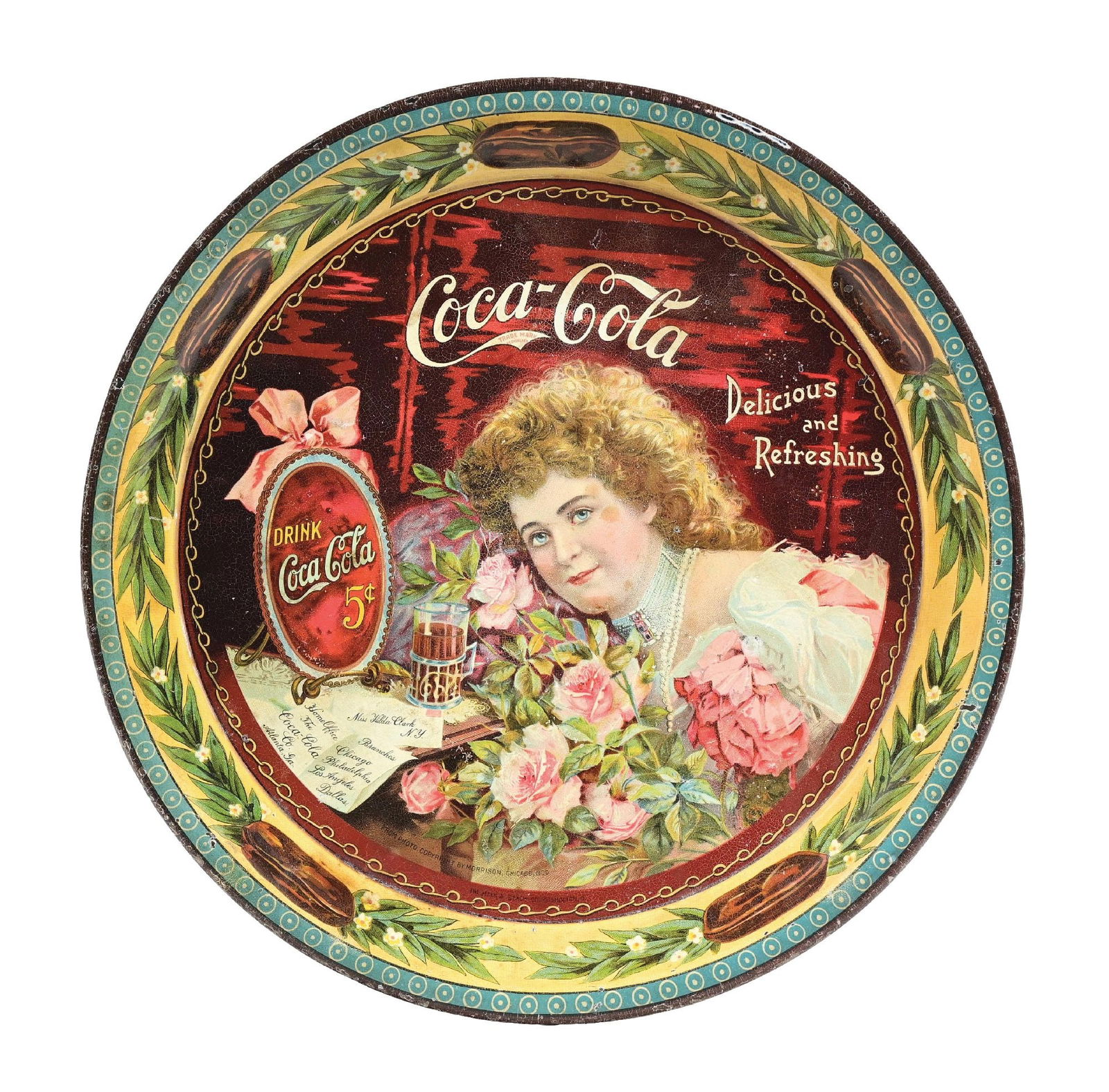 1901 COCA-COLA SERVING TRAY W/ HILDA & ROSES GRAPHIC (1 of 2)