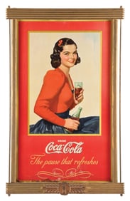 COCA-COLA THE PAUSE THAT REFRESHES SIGN W/ FRAME