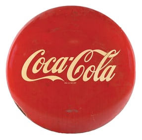 LARGE TIN COCA-COLA BUTTON SIGN
